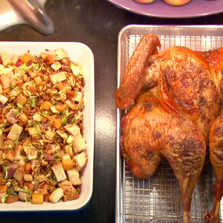 Butterflied, Dry Brined Roasted Turkey with Roasted Root Vegetable Panzanel