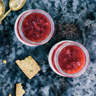 Buttermilk Panna Cotta with Rhubarb-Strawberry Jelly