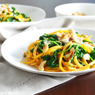 Butternut Squash Noodles with Spinach and Cashew Sauce (Vegan, Gluten Free)
