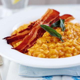 Butternut squash risotto with crispy sage and pancetta recipe