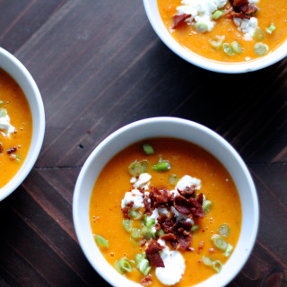 Butternut Squash Soup with Bacon & Goat Cheese