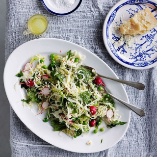 Cabbage, pea, mint, chilli and parmesan salad
