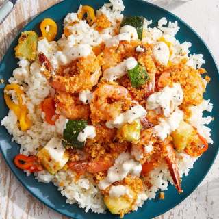 Cajun-Spiced Shrimp Bake with Remoulade &amp; Sweet Pepper Rice