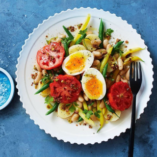 Cannellini bean nicoise salad with tapenade dressing