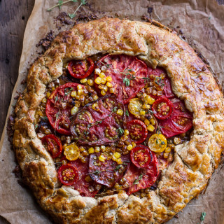 Caramelized Corn and Heirloom Tomato Galette w/Herbed Roasted Garlic Goat C