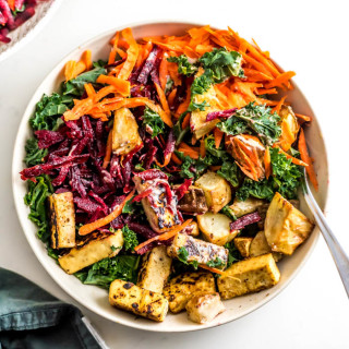 Carrot and Beet Kale Salad with Roasted Potatoes