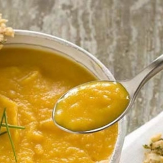 Carrot, Apple and Ginger Soup with Cheese Crisps