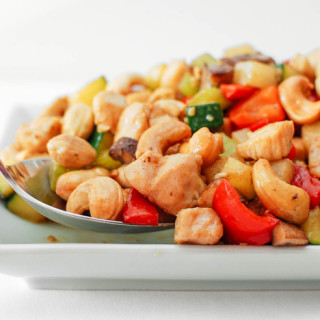Cashew Chicken Ding With Jicama, Celery, and Red Bell Pepper