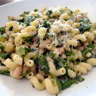 Cavatappi with Spinach, Beans, and Asiago Cheese
