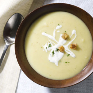 Celery Soup with Sourdough Croutons and Tarragon Swirl