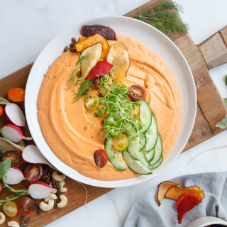 Chargrilled Capsicum Hummus with Cashews and Miso