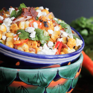 Charred Corn with Bacon, Chiles and Cheese (aka Mexican Street Corn Salad)