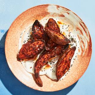Charred Sweet Potatoes with Toum