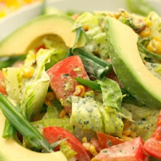 Charred Corn and Avocado Salad with Tangy Green Goddess Dressing