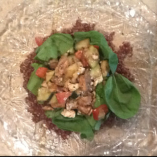 Chicken apple salad with red quinoa and spinach