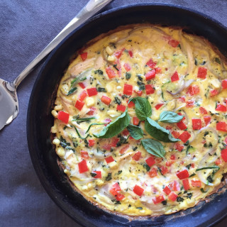 Chicken Basil Frittata with Zucchini, Bell Peppers, and Sweet Corn