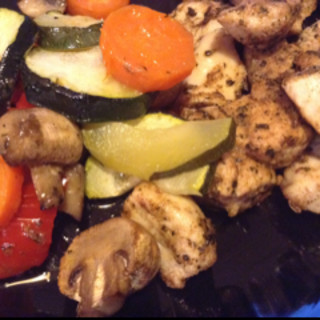 Marinated chicken with roasted vegetables