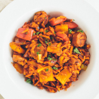 Chicken Sausage and Peppers with Sweet Potato “Dirty Rice”