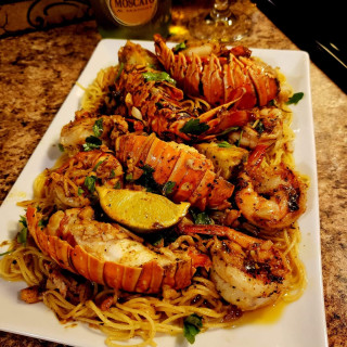 Chili lime lobster and shrimp with angel hair pasta! 