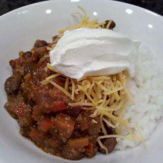 Chili with beans over rice