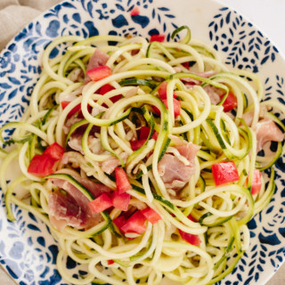 Chilled Zucchini Noodle and Prosciutto Salad with Sunflower Seeds