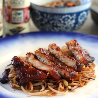 Chinese BBQ Pork Chops with Chow Mein Noodles