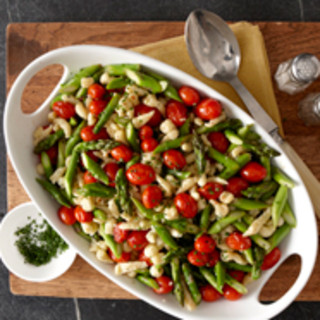 Chive and Cornmeal Spaetzle with Charred Grape Tomatoes and Asparagus