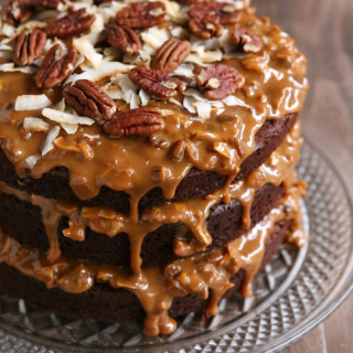 Chocolate Cola Cake with Dulce de Leche, Coconut and Pecan Icing