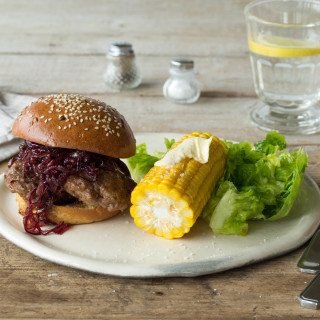 Chorizo and Beef Burgers with Red Onion Marmalade