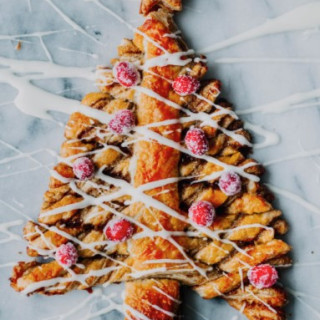 Cinnamon Sugar Puff Pastry Christmas Tree with Cream Cheese Glaze