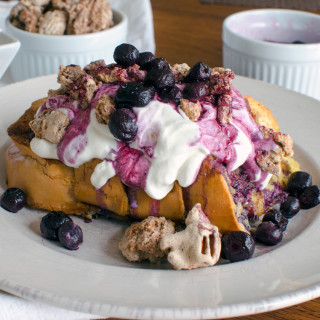 Cinnamon Sugar Baked French Toast with Whipped Greek Yogurt Topping and Can