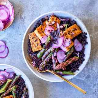 Coconut Black Rice Bowls with Tofu &amp; Purple Asparagus