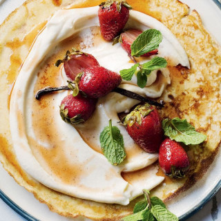 Coconut crepes with maple ricotta and strawberries