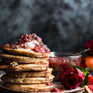 Coconut Quinoa Pancakes with Citrus Whipped Ricotta and Rosy Blood Orange J