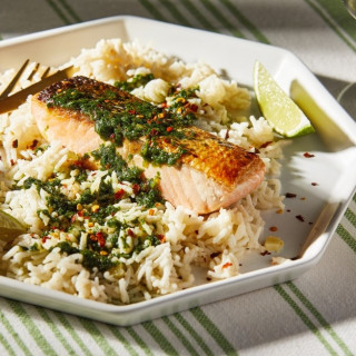 Coconut Rice With Salmon and Cilantro Sauce