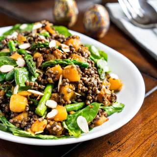 Cold Lentil Salad with Butternut Squash and Asparagus