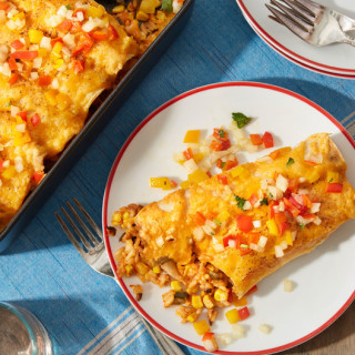 Corn and Cheddar Enchiladaswith Sweet Pepper Salsa