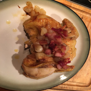 Cornish Game Hen with Bacon and Onions