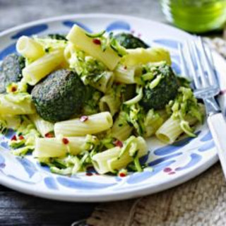 Courgette pasta with spinach balls