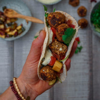 Cranberry Lentil Balls with Mayo and Pita