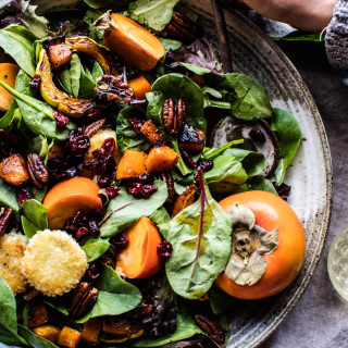 Cranberry Roasted Butternut Persimmon Salad with Fried Goat Cheese