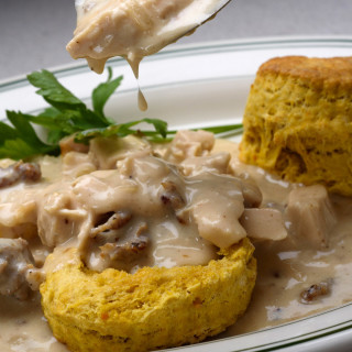 Creamed Turkey With Sweet Potato Biscuits