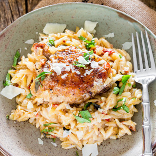 Creamy Chicken, Orzo and Sun Dried Tomato Skillet Dinner