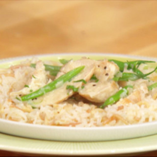 Creamy Dijon-terragone chicken with rice pilaf