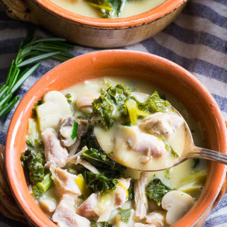 Creamy Paleo Chicken Soup with Mushrooms and Kale {Whole30}