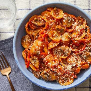 Creamy Tomato Pasta with Mushrooms, Sweet Peppers &amp; Parmesan Cheese