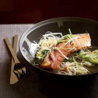 Crisp Asian Salmon with Bok Choy and Rice Noodles