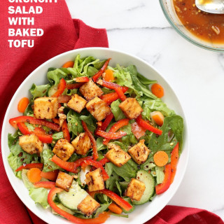 Crunchy Vegan Asian Salad With Baked Tofu and Garlic Soy Maple Dressing