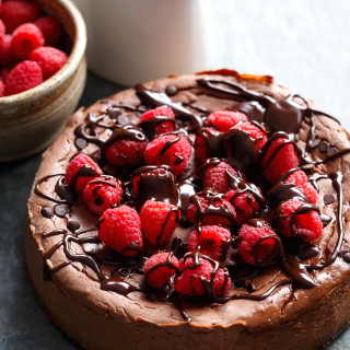 Crustless Chocolate Raspberry Cheesecake (Low Carb + Low Fat)