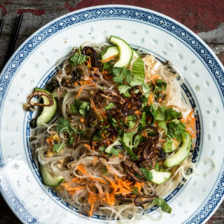 Cucumber and Carrot Vermicelli with Crispy Shallots
